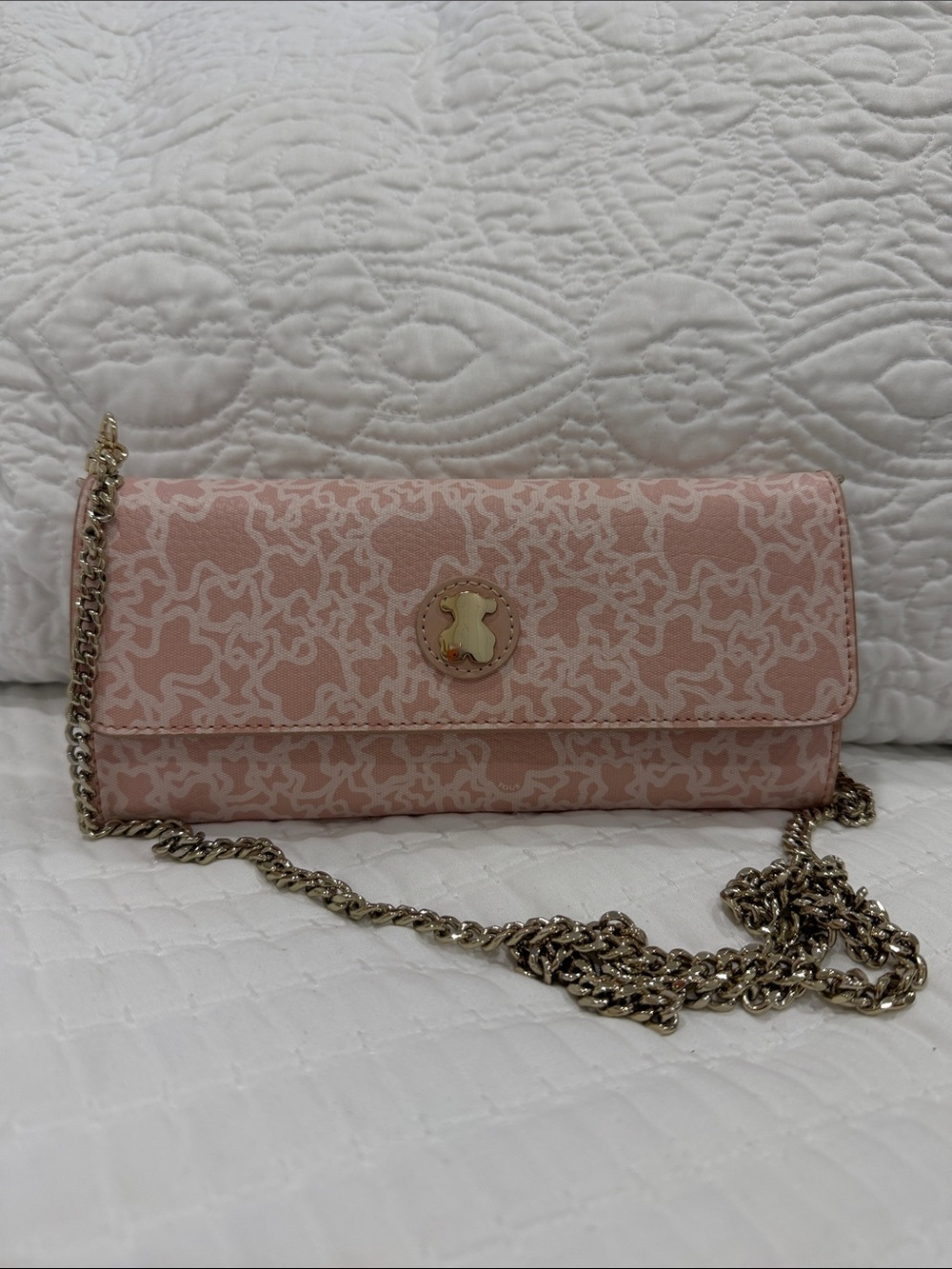 Tous Pink Patterned Chain Crossbody Clutch